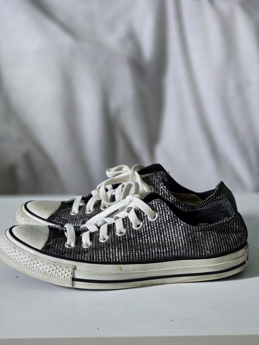 RARE low top Converse- Black with Silver embroidery